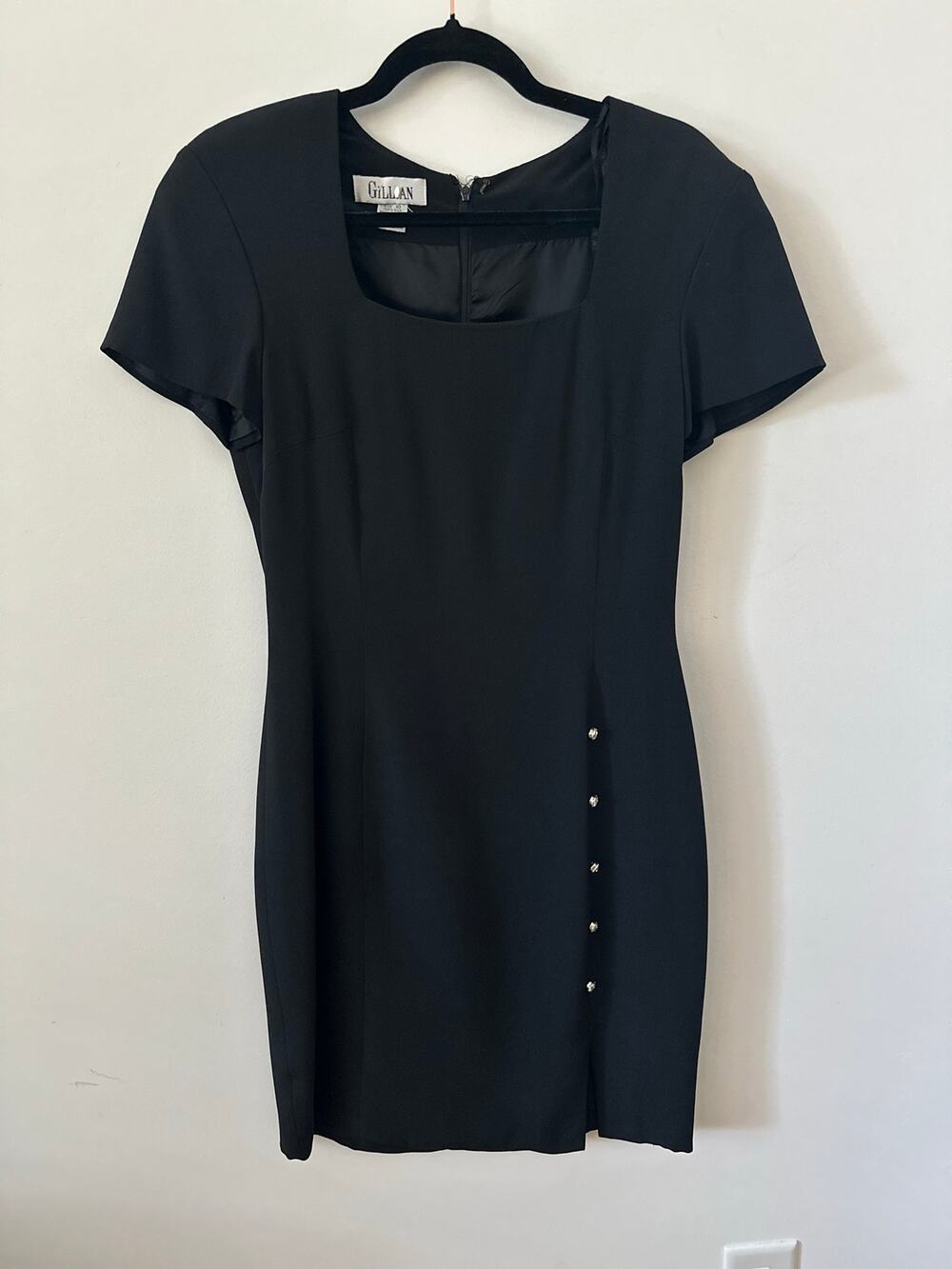 Gillian VTG 100% Silk Dress Women's Size 10 Black Square Neck Short Sleeves